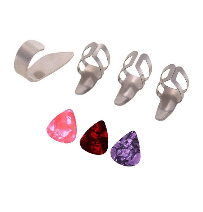 Hawaiian Guitar Steel Pack of 3 Fingers and 1PCS Thumb 3 Picks