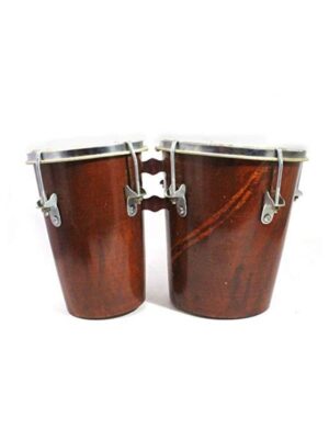 TM 7 Inch Professional Two Piece Hand Made Wooden Bongo Drum Set (Brown Color)