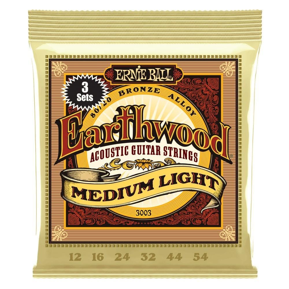 Ernie Ball 3003 Earthwood 80/20 Bronze Acoustic Guitar Strings - Medium Light - 3 Pack - 12-54 Gauge 4.29 (7)