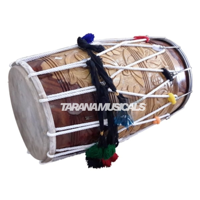 Punjabi Bhangra Dhol Standard Sheesham Wood With Carving